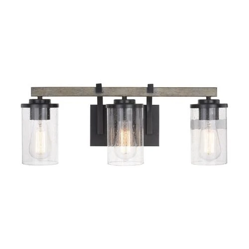 Outlet ⌛ Patriot Lighting® Elegant Home Brooklyn Natural Iron & Distressed Faux Wood 3-Light Vanity Light ❤️ 6 Outlet ⌛ Patriot Lighting® Elegant Home Brooklyn Natural Iron & Distressed Faux Wood 3-Light Vanity Light ❤️ - Image 4