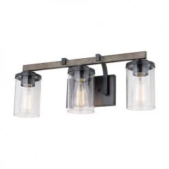 Outlet ⌛ Patriot Lighting® Elegant Home Brooklyn Natural Iron & Distressed Faux Wood 3-Light Vanity Light ❤️