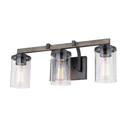 Outlet ⌛ Patriot Lighting® Elegant Home Brooklyn Natural Iron & Distressed Faux Wood 3-Light Vanity Light ❤️ -Patriot Lighting Sales 351 8369 P