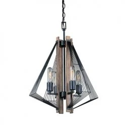 Hot Sale ✔️ Patriot Lighting® Rochester 4-Light Black Iron & Brunished Oak Chandelier ✨