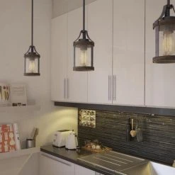 Cheap 🛒 Patriot Lighting® Elegant Home Brooklyn Natural Iron & Distressed Faux Wood 1-Light Mini Pendant 🔥 -Patriot Lighting Sales 3518366 Alt2