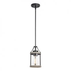 Cheap 🛒 Patriot Lighting® Elegant Home Brooklyn Natural Iron & Distressed Faux Wood 1-Light Mini Pendant 🔥