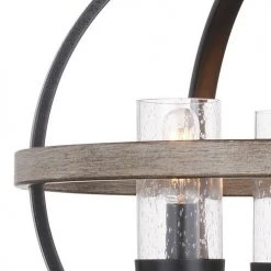 Best Pirce 😍 Patriot Lighting® Elegant Home Brooklyn Natural Iron & Distressed Faux Wood 3-Light Pendant ⭐ -Patriot Lighting Sales 3518368 Alt3