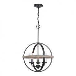 Best Pirce 😍 Patriot Lighting® Elegant Home Brooklyn Natural Iron & Distressed Faux Wood 3-Light Pendant ⭐