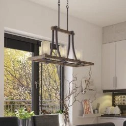 Flash Sale 🔔 Patriot Lighting® Elegant Home Brooklyn Natural Iron & Distressed Faux Wood 3 Light Island Light 😉 -Patriot Lighting Sales 3518370 Alt4
