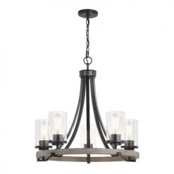 Wholesale ✨ Patriot Lighting® Elegant Home Brooklyn 5-Light Natural Iron & Distressed Faux Wood Chandelier ✔️