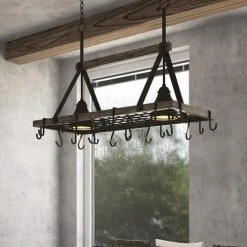 Best deal ✨ Patriot Lighting® Elegant Home Bodhi Black & Replica Wood 2 Light Pot Rack Island Light 🎉 -Patriot Lighting Sales 3518372 Alt4