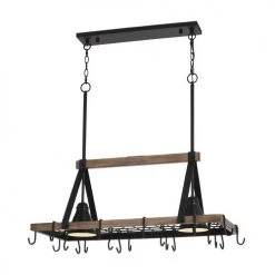 Best deal ✨ Patriot Lighting® Elegant Home Bodhi Black & Replica Wood 2 Light Pot Rack Island Light 🎉