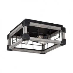 Best Pirce ❤️ Patriot Lighting® Elegant Home Levon Faux Wood & Black 3-Light Flush Mount Ceiling Light 🔔