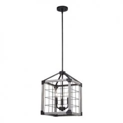 Brand new ⌛ Patriot Lighting® Elegant Home Levon Weathered Gray Faux Wood & Black 3-Light Pendant 🧨 -Patriot Lighting Sales 3518469 Alt1
