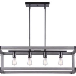 Wholesale 🌟 Patriot Lighting® Elegant Home Hendy 4-Light Black Stainless Steel & Faux Wood Island Light 🎁