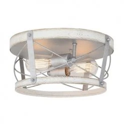 Promo 🛒 Patriot Lighting® Bea White Wash Faux Wood & Galvanized 2-Light Flush Mount Ceiling Light 🔔