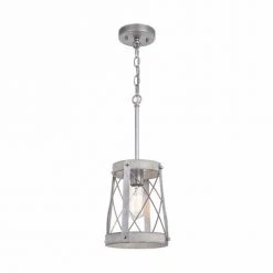 Outlet 💯 Patriot Lighting® Bea White Wash Faux Wood And Galvanized 1-Light Mini Pendant 😉