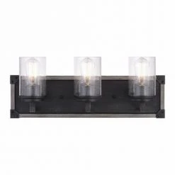 Wholesale 😍 Patriot Lighting® Levon Weathered Gray Faux Wood And Black 3-Light Vanity Light ✨