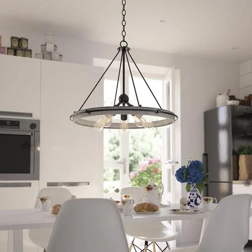 New 🧨 Patriot Lighting® Clint Textured Black And Weathered Gray Faux Wood 5-Light Pendant 👏 7 New 🧨 Patriot Lighting® Clint Textured Black And Weathered Gray Faux Wood 5-Light Pendant 👏 - Image 5