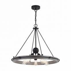 New 🧨 Patriot Lighting® Clint Textured Black And Weathered Gray Faux Wood 5-Light Pendant 👏