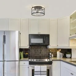 New 🥰 Patriot Lighting® Lizzie Matte Black 3-Light Flush Mount Ceiling Light ✔️ -Patriot Lighting Sales 3518702 lifestyle2