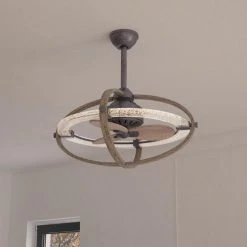 Budget ⌛ Patriot Lighting® Elegant Home Brooklyn 22" Natural Iron & Distressed Faux Wood Indoor LED Fandelier ⭐ -Patriot Lighting Sales 3550706 Alt4