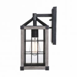 Best Sale 👏 Patriot Lighting® Elegant Home Levon Weathered Gray Faux Wood & Black Outdoor Wall Light 🛒 -Patriot Lighting Sales 3561118 Alt2