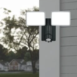 Cheap 🤩 Patriot Lighting® Black LED Dual Head Plug-in Motion Sensor Outdoor Security Flood Light 👏 -Patriot Lighting Sales 3562471 Alt6new