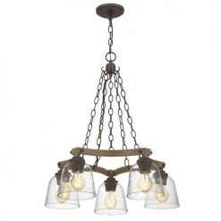 Best Sale 🔔 Patriot Lighting® Elegant Home Astaria 5-Light Matte Black & Faux Wood Chandelier ⭐ -Patriot Lighting Sales MND4326A 4